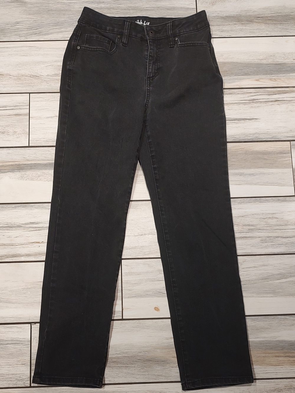 Black Denim Straight Leg Jeans